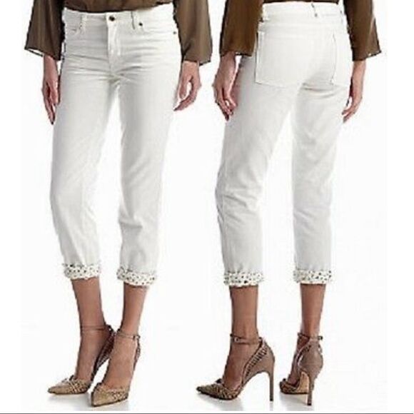 MICHAEL Michael Kors Denim - MICHAEL Kors Cream/Gold Studded Cuff Boyfriend Jeans retail $135 size 2 NWT